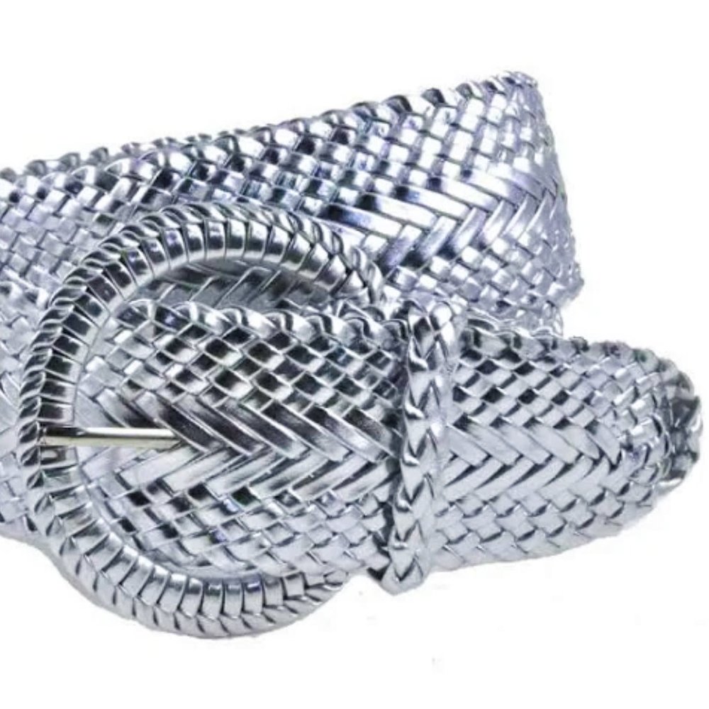 SILVER Metallic Braided Woven Belt